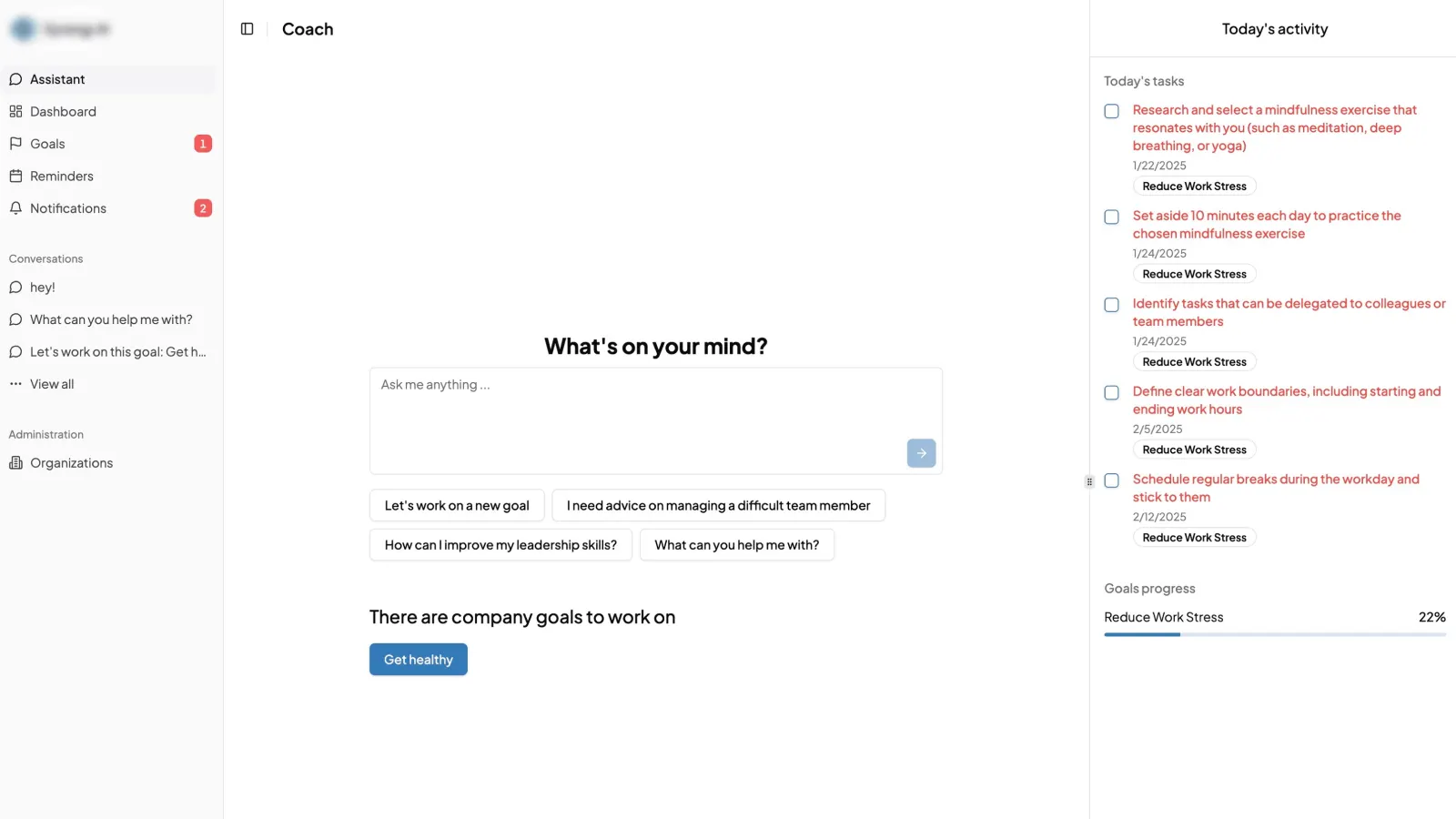 Plateforme de coaching personnel et de gestion des objectifs propulsée par l'IA, visuel 1