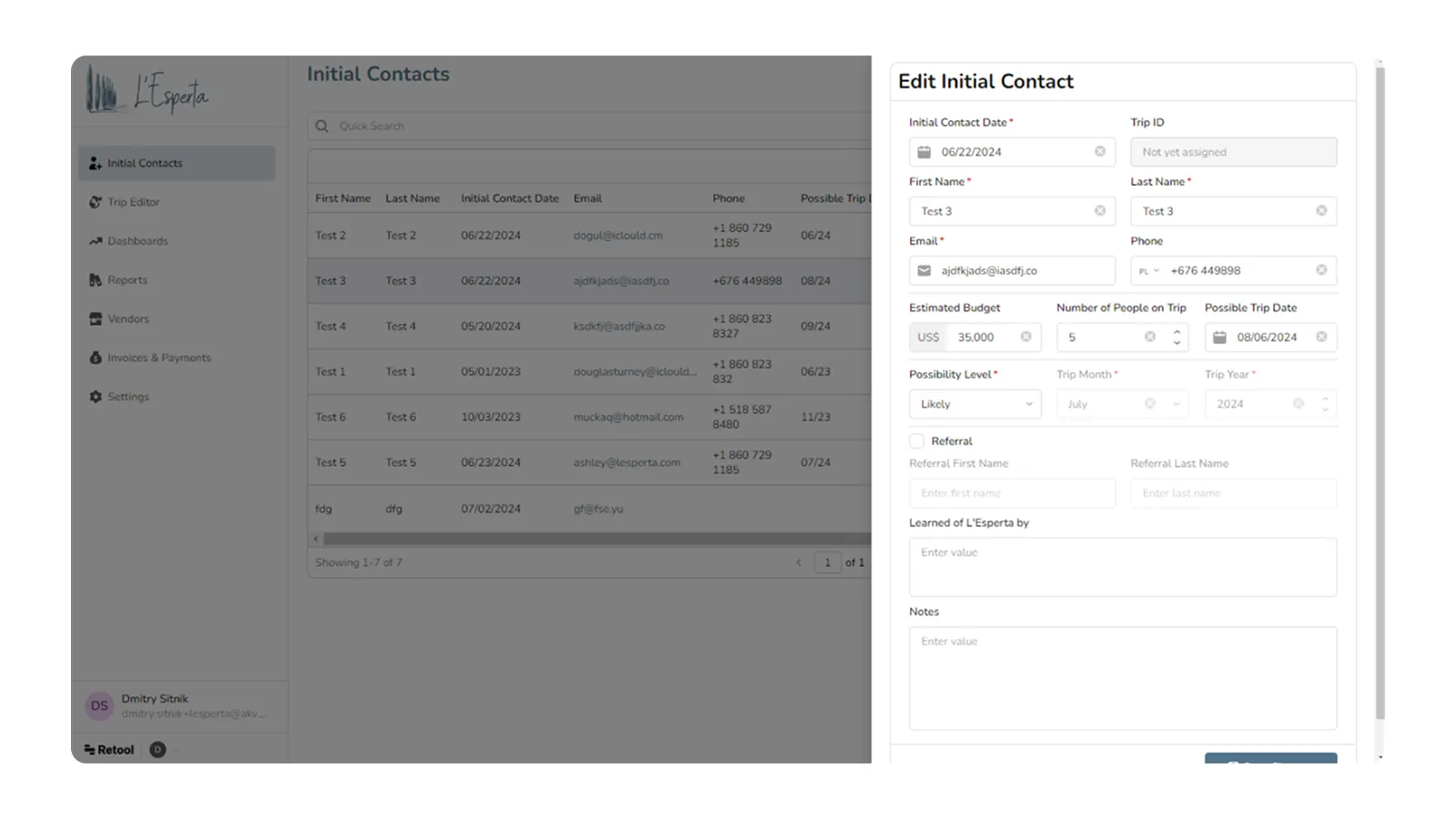 Application Retool de gestion des voyages pour L'Esperta, visuel 4