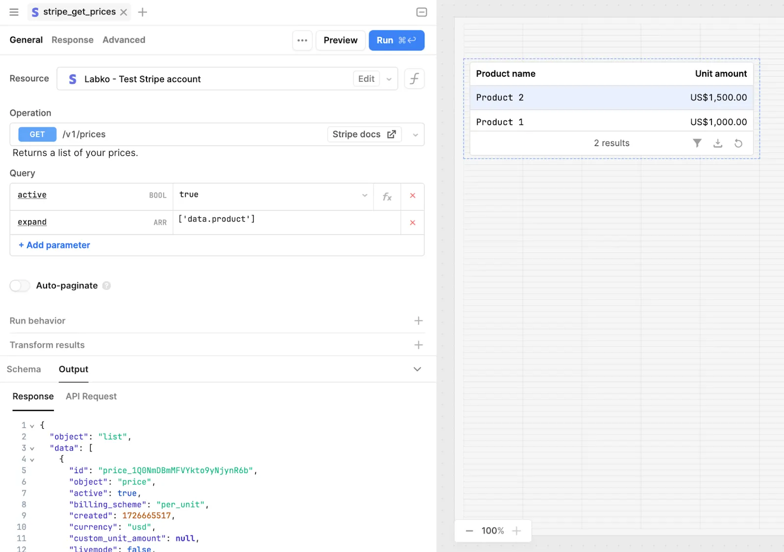 Example of Stripe usage in a query