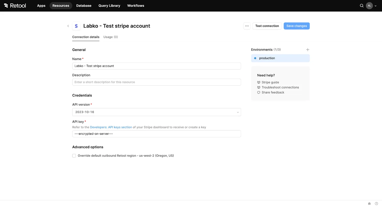 Setup Stipe resource type in Retool
