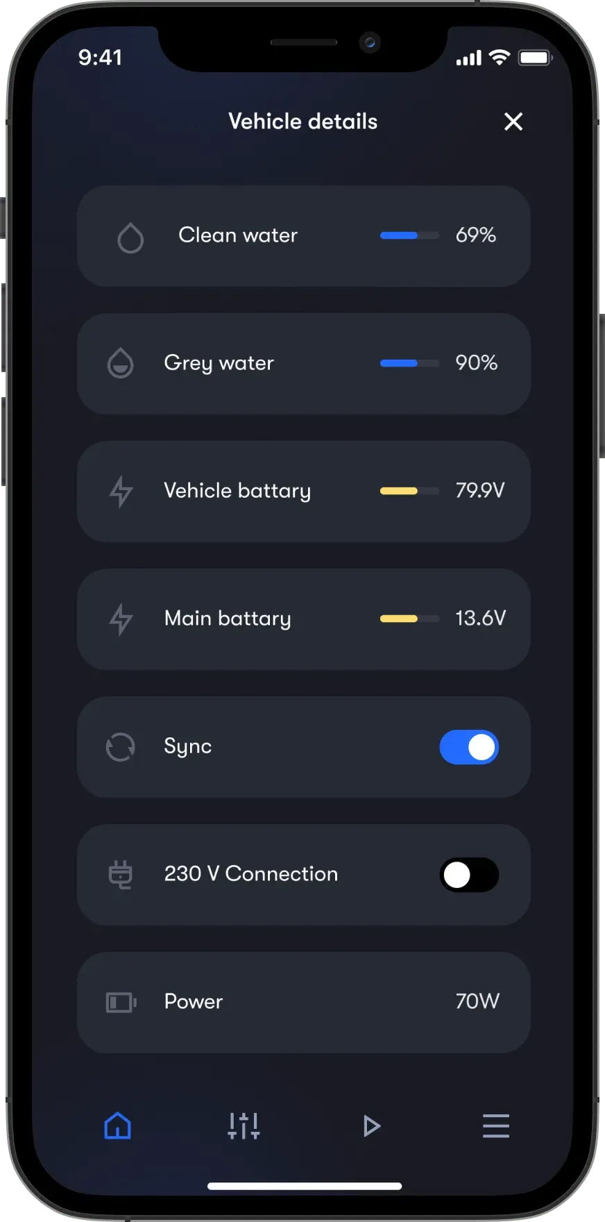 Application mobile de commande à distance pour camping-cars, visuel 2